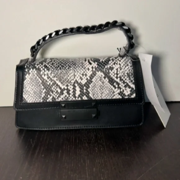 Nicole Miller Snakeskin Mini Crossbody/Handbag/Purse Black/White
