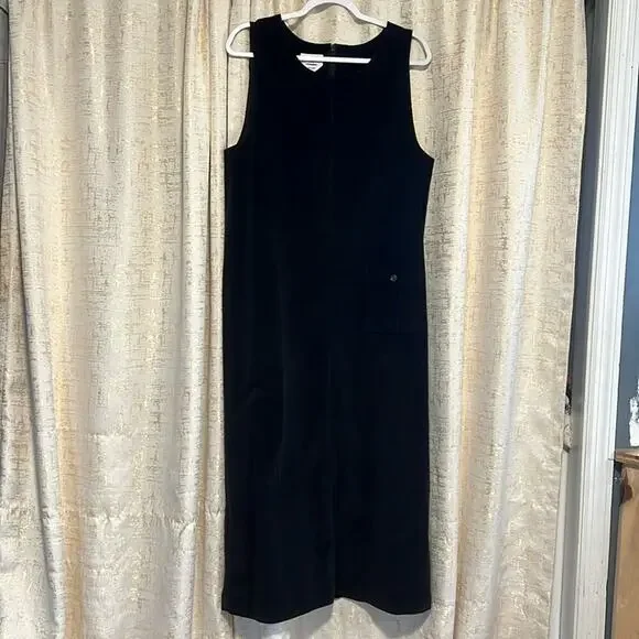 Vintage Talbots Corduroy Black Sleeveless Maxi Dress Women's Size 12 With Pocket