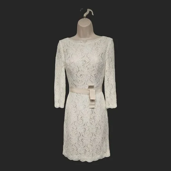 Waters & Waters Knee-Length Lace 3/4 Sleeve Pencil Dress Color Ivory Size 6