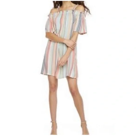 Peyton & Parker Multicolor Striped Off the Shoulder Dress Medium NWT