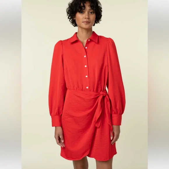 FRNCH Odelie Faux Wrap Dress‎ Red NWT Size Small