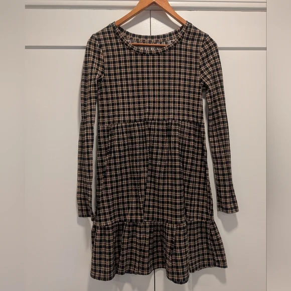 SO Women's Black Plaid Long Sleeve Knee Length Dress Size Small