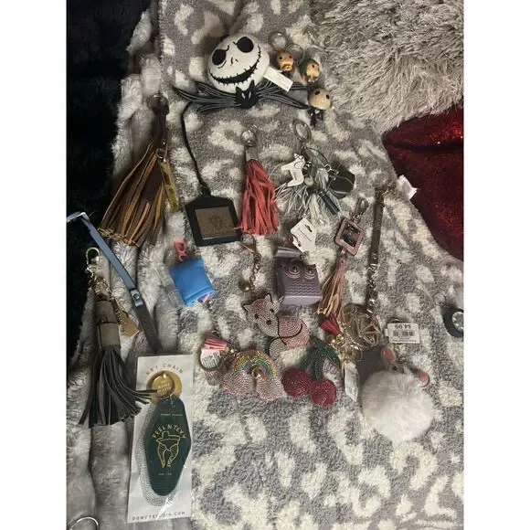 Lot of designer keychains,bag charms bling disney tassell