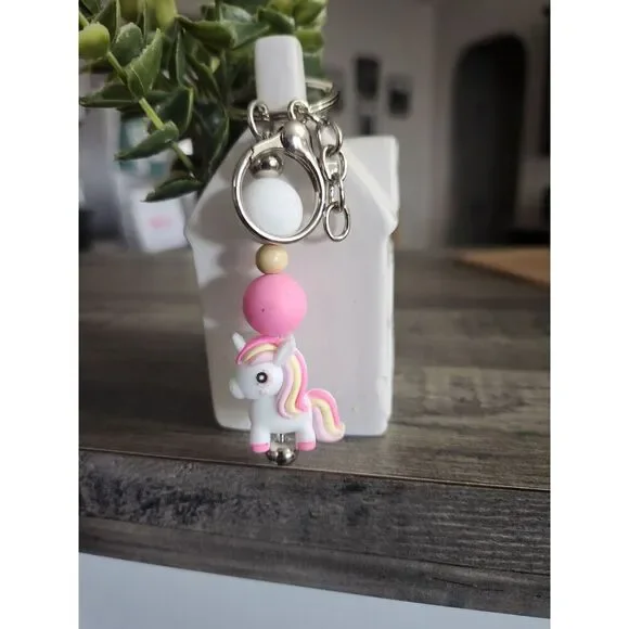 Unicorn Silicone Beaded Keychain