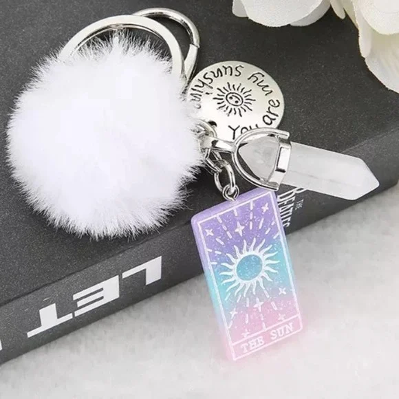 Keyring Tarot Card Sun Resin With Puffer Ball Quartz