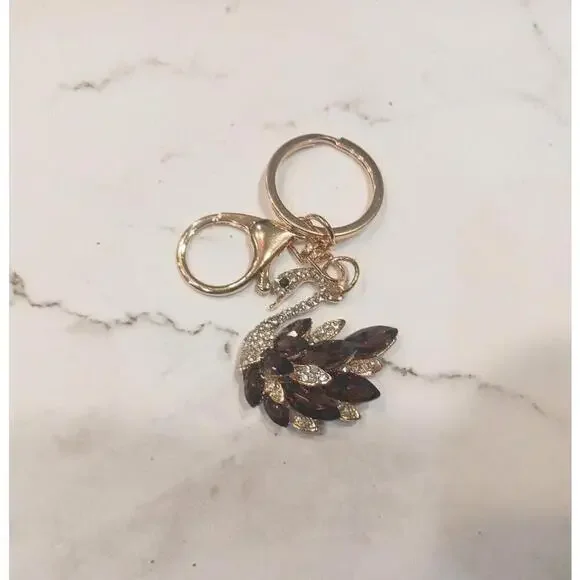 Swan Shaped Keychain In Brown