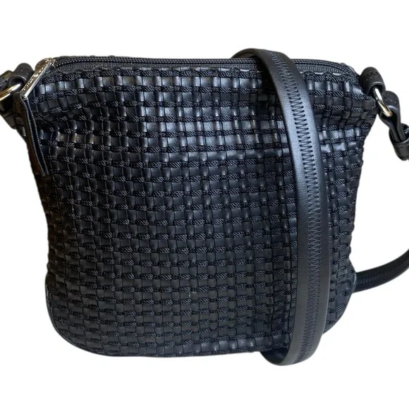 The Sak Elliot Lucca Black Vegan Woven Crossbody Top Zip Card Holder