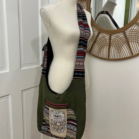 Rising International Owl Crossbody Bag NEW Hippie Boho Patchwork Festival Nepal