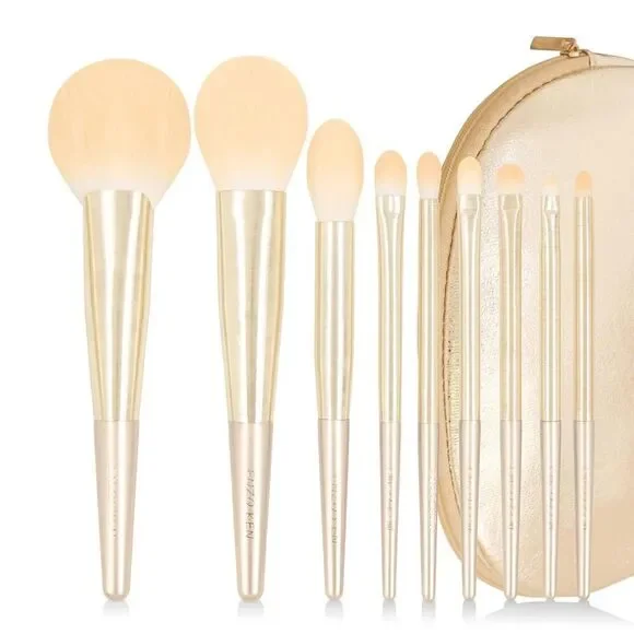 Luxury Enzo Ken 9pieces Professional Gold Cosmetic Makeup Brushes Set with Case