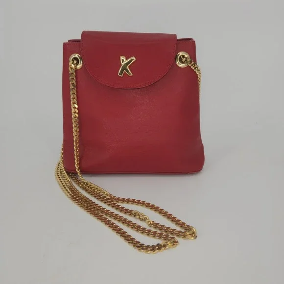 VTG Paloma Picasso 80s 90s Crossbody Leather Bag Red Signature‎ Gold Chain Italy