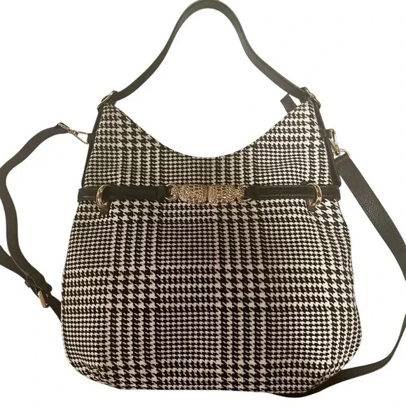NWOT Talbots Black and Whitete Houndstooth Purse with‎ gold Accents