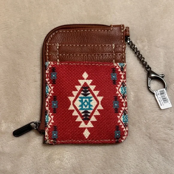 NWOT WRANGLER Brown Leather Card Holder with Chain
