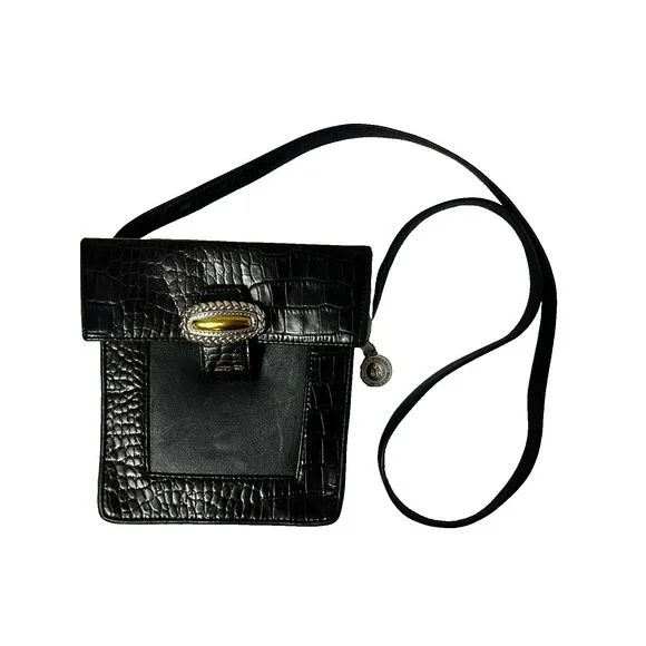 Brighton One World Small Box Purse Black‎ Croc Embossed & Smooth Crossbody Strap