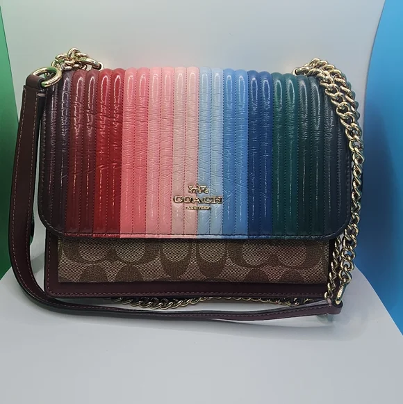 Coach Klaren Crossbody With Rainbow Linear Quilting.