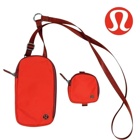 Lululemon Dual Pouch Crossbody Bag Set Orange‎ OS Wristlet Athleisure Card Slots