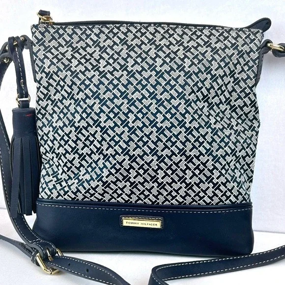 Tommy Hilfiger Navy Signature Monogram Jacquard Crossbody Bag with‎ Tassel