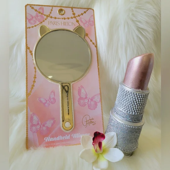 🩷🩷PARIS HILTON BEAUTY GOLD CAT SHAPE EARS HAND HELD MIRROR🩷🩷