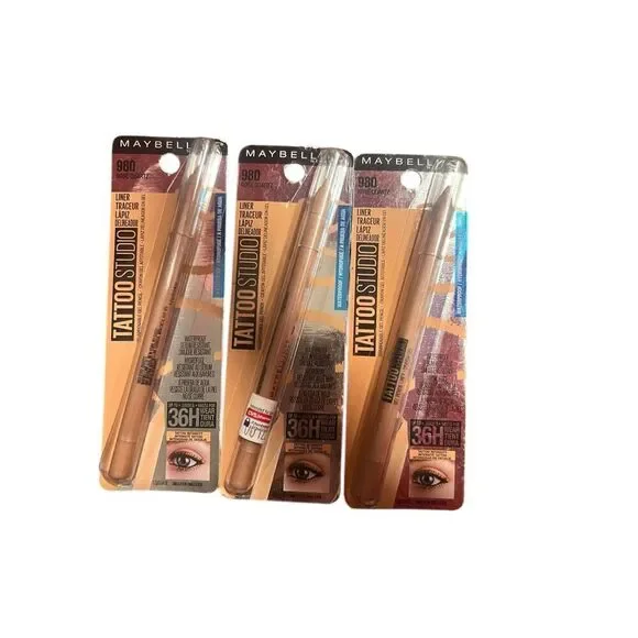 3 Maybelline Tattoo Studio Eye Liner Waterproof 36Hr Gel Pencil 980 Rose Quartz