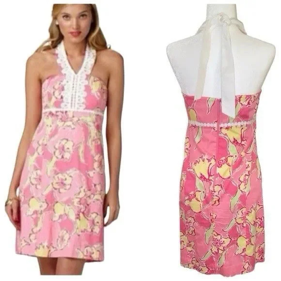 Lilly Pulitzer Pink & Yellow Floral Halter Shift Dress - Size 10 - NWT