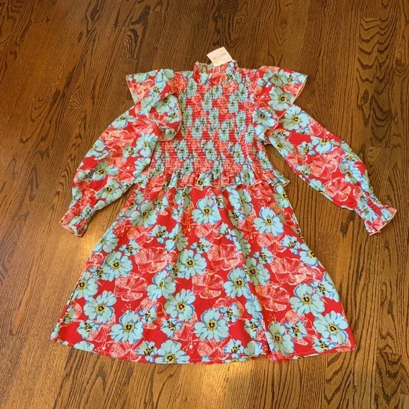 Womens Sunday Up NWT Floral Long Sleeve L Dress Boho Smocked