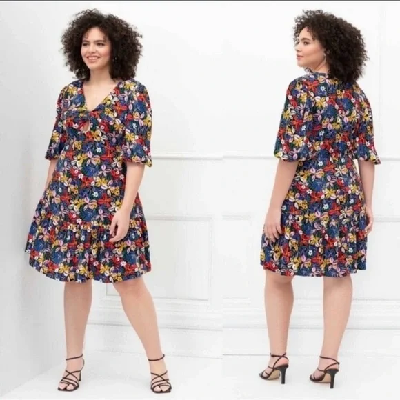 NWOT Eloquii Plus Size Knot Front Floral Knee Length Dress Size 18.