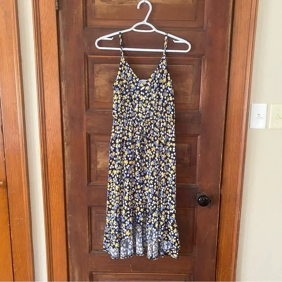 Kaileigh Navy and Yellow Floral High-Low Dress