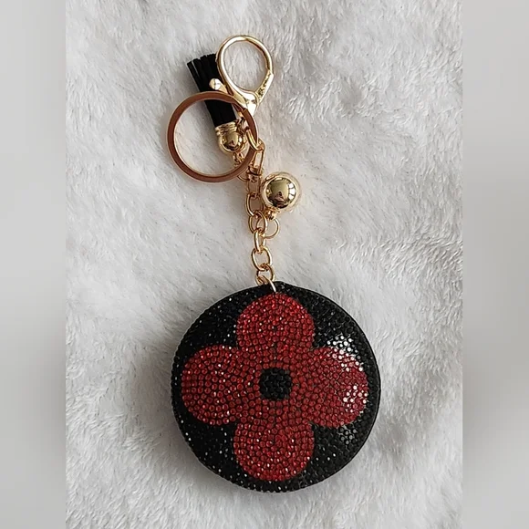 Black and Red Floral Poppy Keychain Luxury Bag Charm