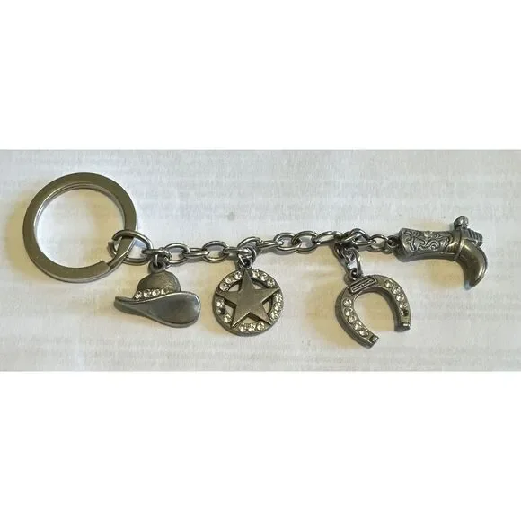 Vintage Western Style Pewter Key Chain Multi-Figure