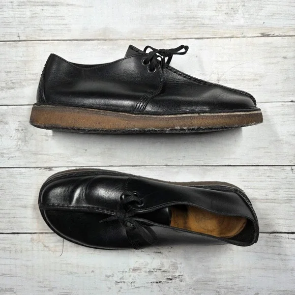 Clarks Desert Trek‎ Black Leather Center Seam Crepe Sole Shoes 500629 Women 8.5