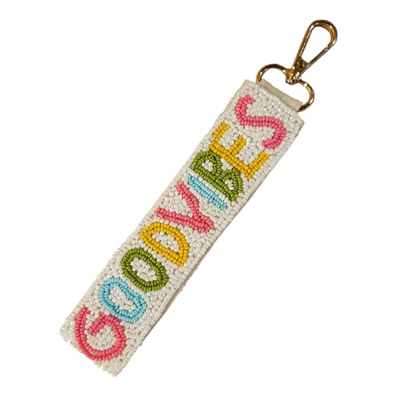 ' Good Vibes ' Beaded Multicolor Bag Charm / Wristlet NWT!