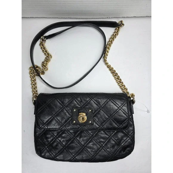 Marc Jacobs black quilted leather crossbody bag with gold-tone‎ hardware
