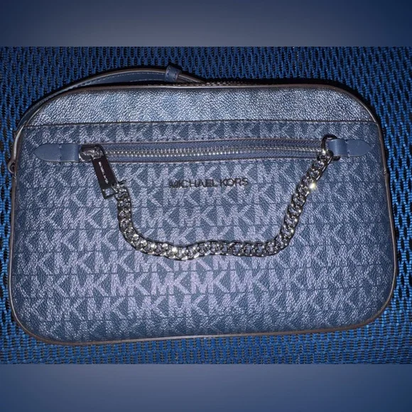 Michael Kors Large Zip Chain Crossbody - Navy