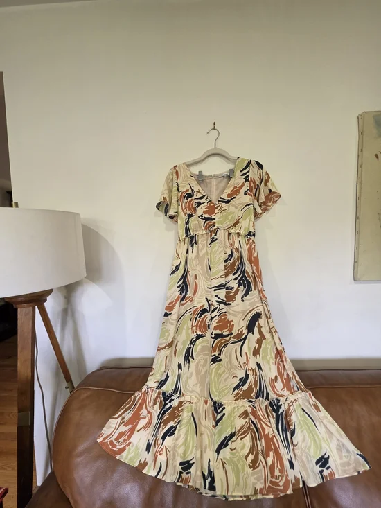 Madewell Swirl-Print Maxi Dress in Cream, Green & Rust