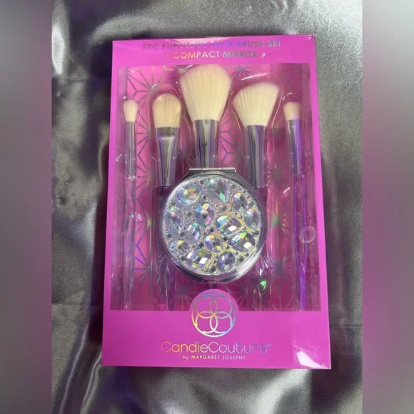 Candie Couture 5 piece Makeup Brush‎ Set w/Compact Mirror Summer Birthday Gift