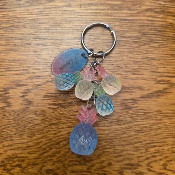 Hawaii Pineapple Cluster Keychain Frosted Resin Multicolor Tropical Bag Charm