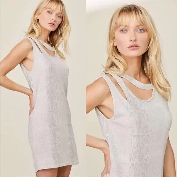 LNA Snake Print Double Cut Out T-shirt Dress 