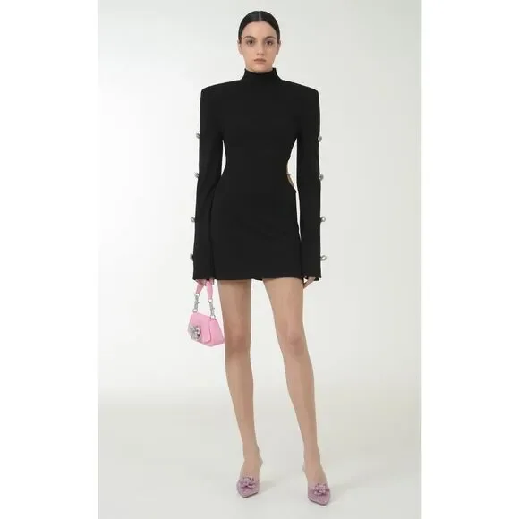 Mach & Mach Crystal-Embellished Cutout Ribbed-Knit Mini Dress US 10 $1025