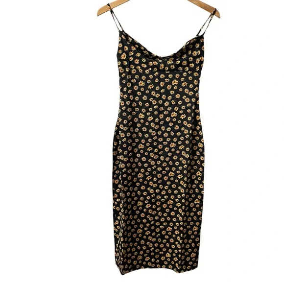 WeWoreWhat Revolve Black Ditsy Daisies Floral Cowl Neck Midi Slip‎ Dress Size 00