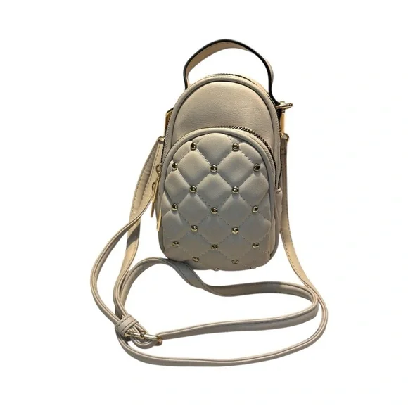 NEW Crossbody Bag Cream Taupe Quilted Gold-Tone Hardware Embellishments Backpack