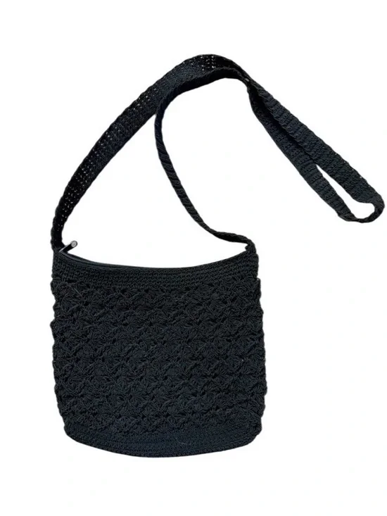 Black Crochet Crossbody Bag- Boho‎ Chic Scandi Girl Style Festival Purse