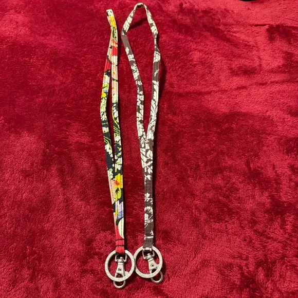 Vera Bradley Lanyard Set 2 Pack Floral Quilted Fabric Key ID Holder Multi Brown