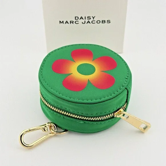 Marc Jacobs Daisy Wild Round Coin Pouch Green Floral Keychain 3.5
