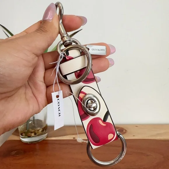 NWT Coach Trigger Snap Bag‎ Charm With Cherry Print
