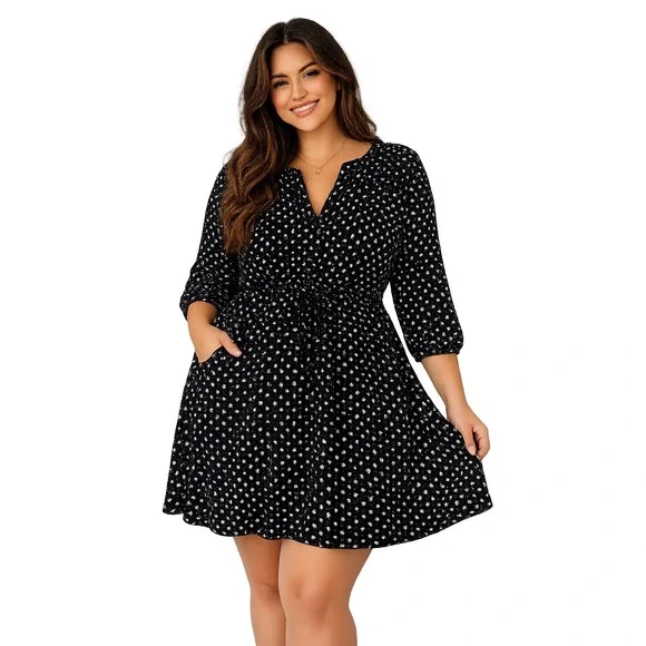 Les Serein Black & White Polka Dot Dress XL