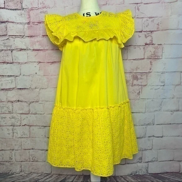 WHO WHAT WEAR Yellow Eyelet Ruffled Dress
