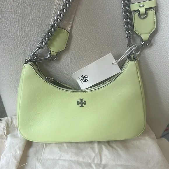 Tory Burch NWT Small Mercer Crescent Shoulder Bag convertible strap Lime Sorbet