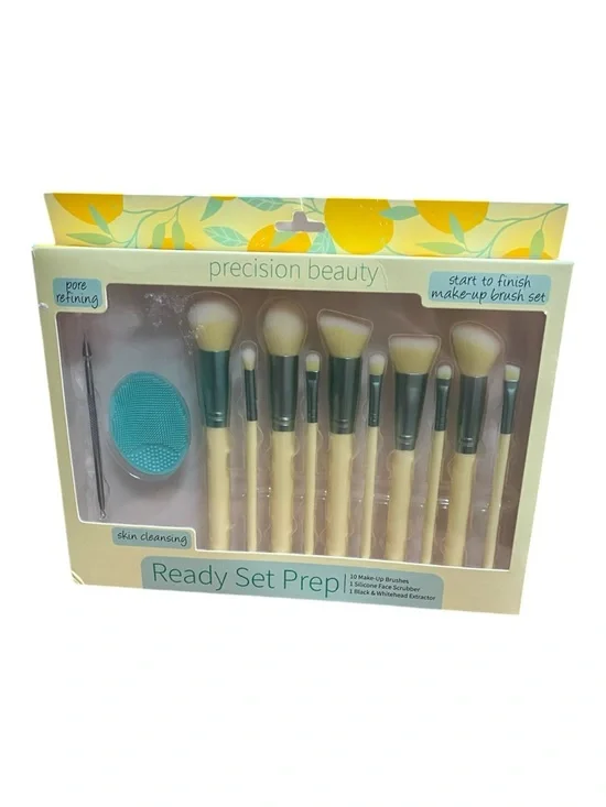 Precision Beauty Ready Set Prep 10-Piece Makeup Brush Set - Yellow & Green