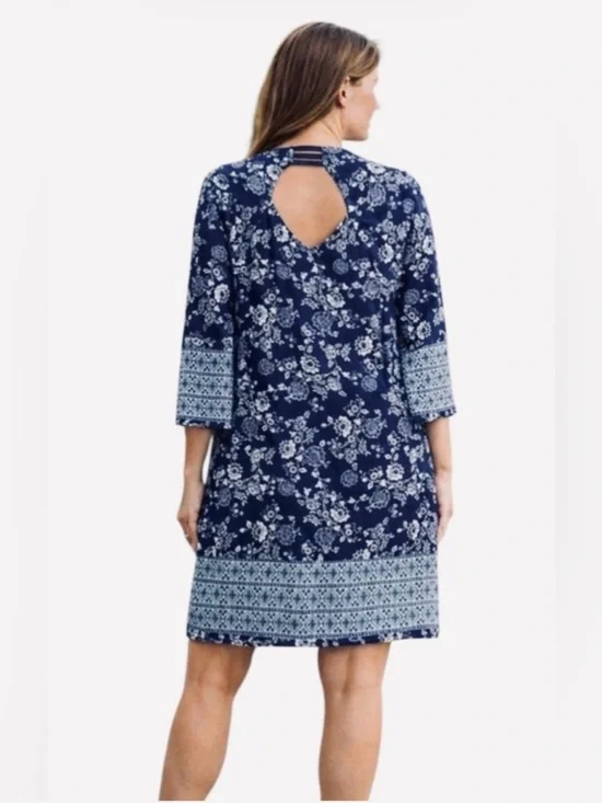 Anthropologie Skies Are Blue Floral Knit Summer Dress V Neck Back Opening Large