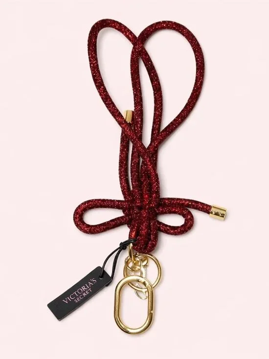 NWT Victoria’s Secret Burgundy Red Bling Bow Tie Knot Keychain Holder Wristlet
