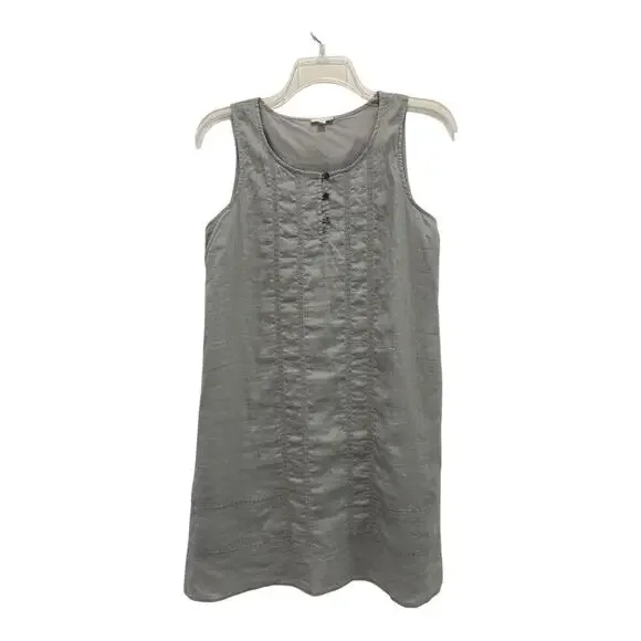 Garnet Hill Linen Dress Womens‎ 8 Gray Embroidered Button Up Cotton Lining Boho